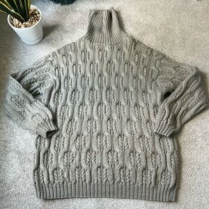 Vintage Oversized Chunky Turtleneck Sweater in 100% wool Neutral Taupe beige